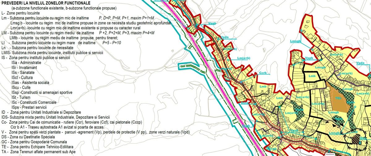 P.U.G. – prevederi la nivelul zonelor funcționale, traseu de autostradă
